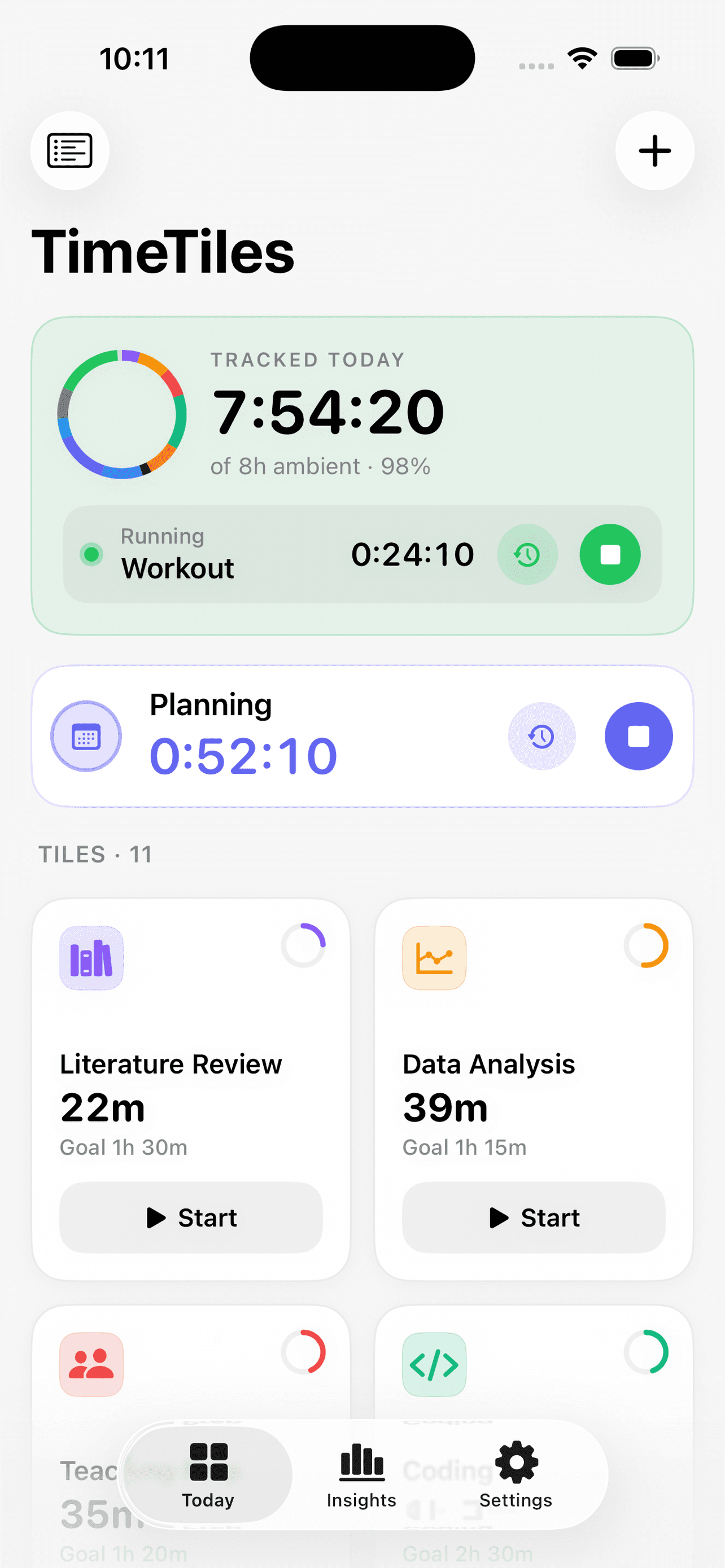 TimeTiles Today screen